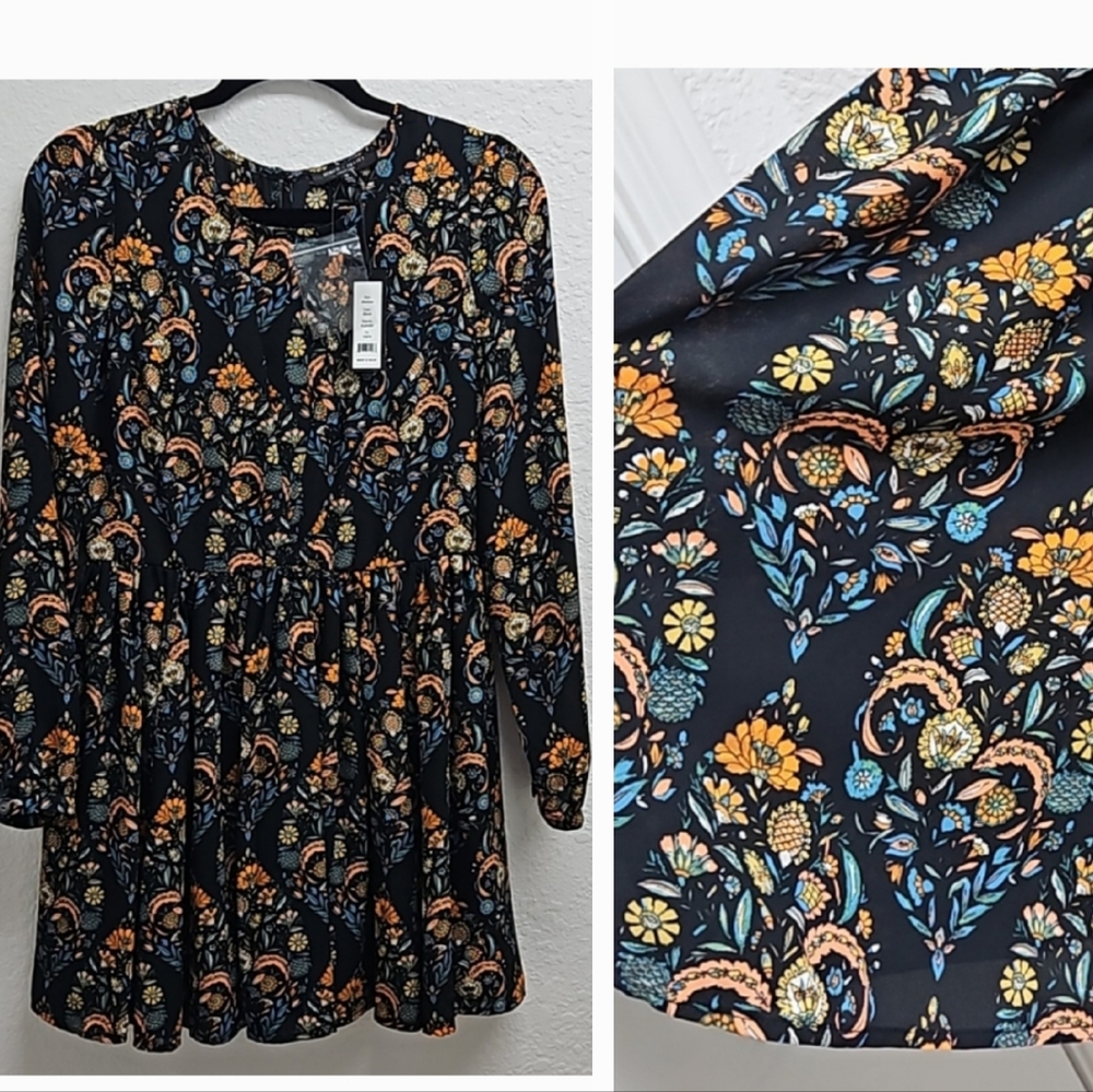 Romeo & Juliet Couture Retro Floral Long Sleeve Dress NWT 60s 70s